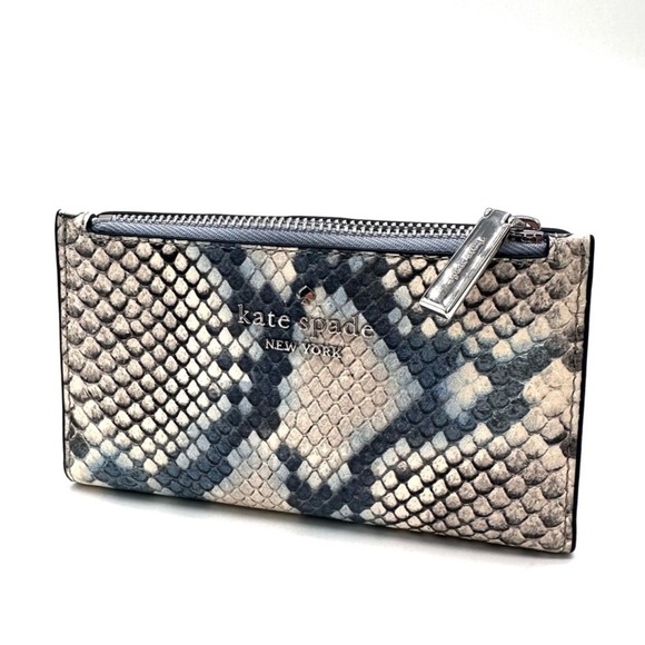 Kate Spade Leila Small Slim Bifold Wallet Snakeskin Blue (NWT) - Picture 3 of 10